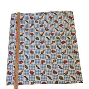 Vtg Vegetables & Fruit Blue Gingham Cotton Quilting 3 yds country peas carrots